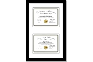 CREATIVE PICTURE FRAMES CreativePF [14x20bk-w] Black Vertical Double Diploma Frame with 2 opening White Mat, Holds 2-8.5x11-inch Documents with Wall Hanger