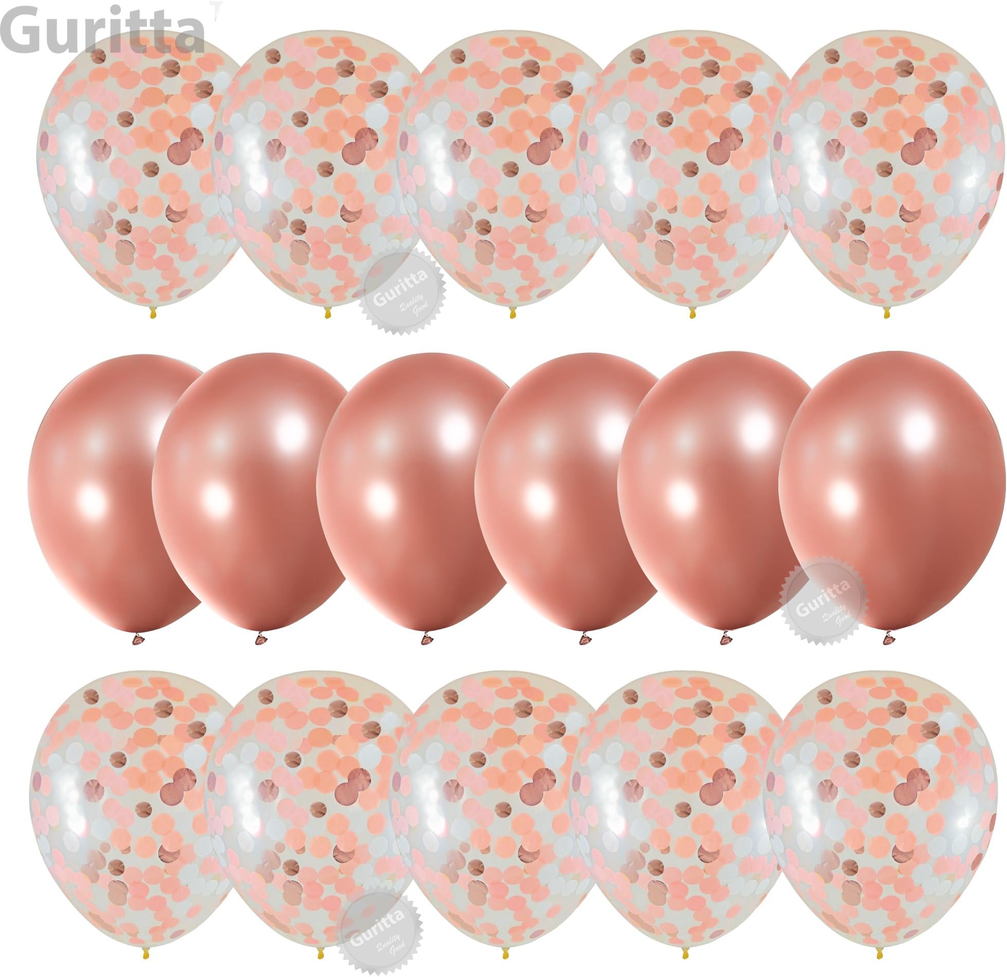 Confetti Balloon Set Rose Gold 18-inch Confetti & Solid Balloon | 16 Quality Packs, Party Balloons for Party Decorations, Weddings, Birthdays, Baby Showers, Valentine’s Day, Proposal, Happy New Year