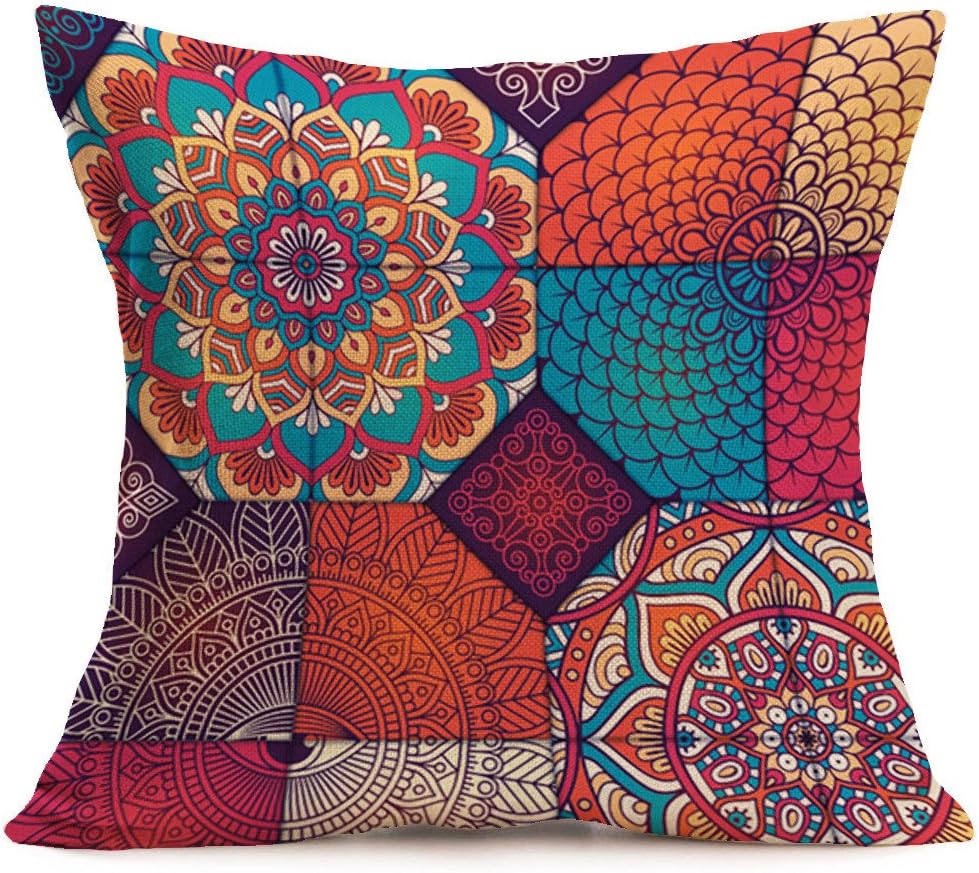 Watopi Boho Cushion Cover, Geometric Pattern, Cotton Linen, Bohemian