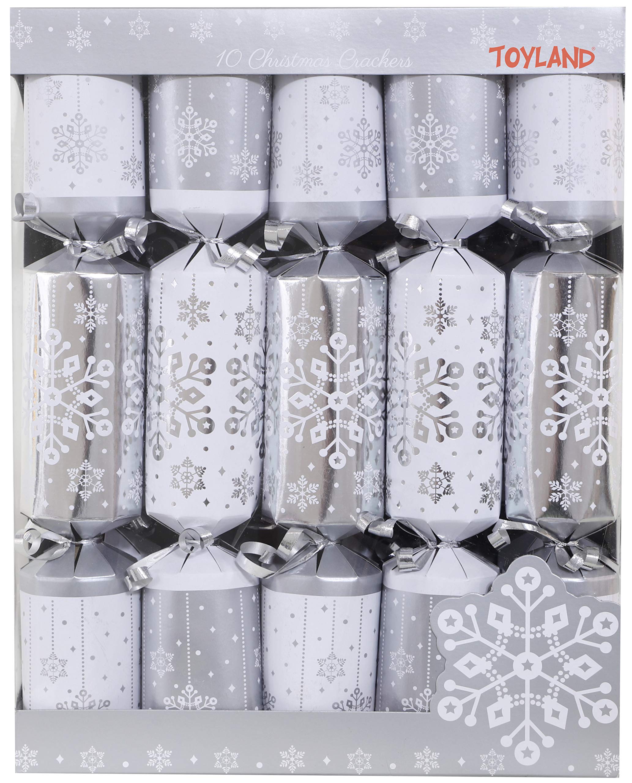 10 Deluxe Silver and White Christmas Crackers