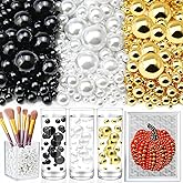 Towenm 2300PCS No Hole Pearl Beads for Vases Filler, Floating Pearls for Centerpieces Vases, Faux Round Pearls for Crafts Wedding Party Decoration Jewelry Making (4/6/8/10/14/20mm) Black White Golden
