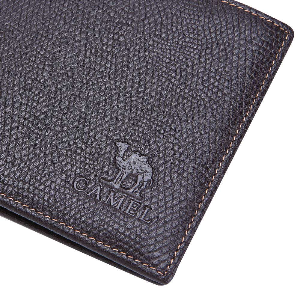 CAMEL CROWN Men\'s Wallet, Slim Fold Leather Wallet with Credit Card Slots and ID Pocket (Dark Brown)