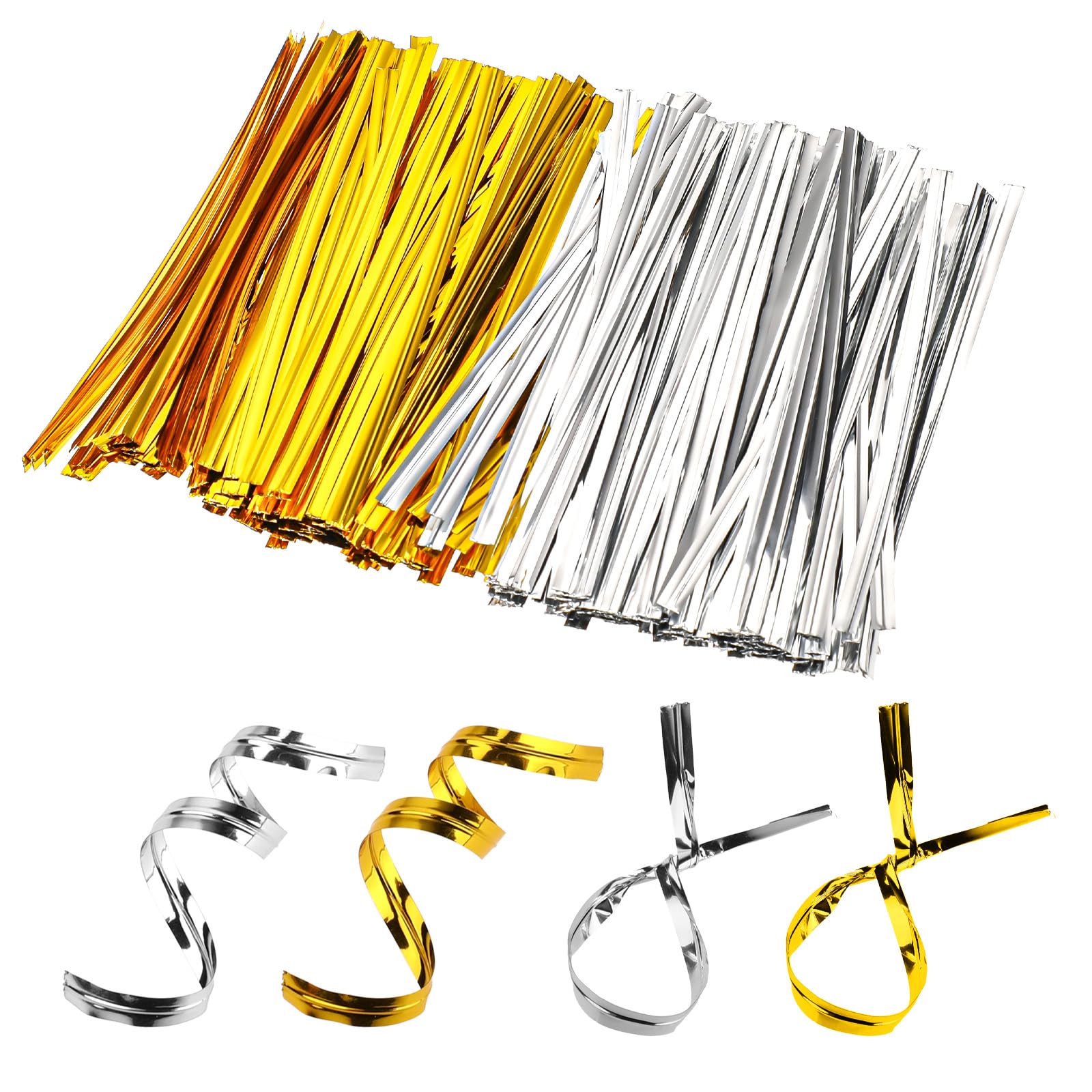 Jeffdad 1600 Pcs Metallic Twist Ties, 4" Twist Ties For Plastic Bags, Bags Foil Twist Ties For Bread Bags Gift Bags Treat Bags Candy Bags(Gold and Silver)