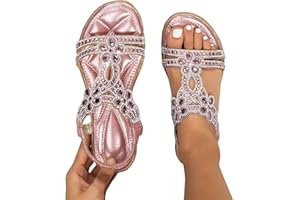 HOSTINGG Orthopedic Wedge Sandals for Women,Women's Wedge Butterfly Rhinestone Flat Sandals Open Toe Elastic Strappy Sandals