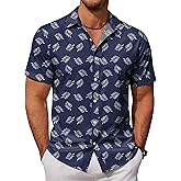 COOFANDY Mens Summer Shirts Button Up Hawaiian Shirts Short Sleeve Casual Beach Wear Clothing