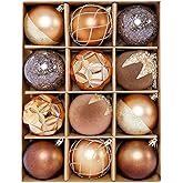 HipTree Christmas Tree Ornaments Decorations Set-12ct 3.14 Inch Copper Gold Velvet Ornaments for Christmas Tree Shatterproof Hanging Ball Ornament Bulk,Xmas Tree Tabletop Decorations for Holiday Decor