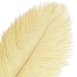 THARAHT Light Yellow Ostrich Feathers 12pcs Large