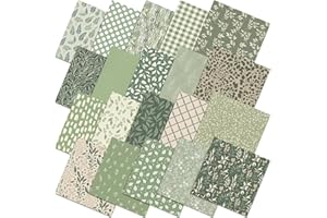 HunnmingRe 20 Pcs 10''x10'' Sage Green Quilting Fabric Square Vintage Sage Floral Quiltted Fabric Bundle Retro Green Precuts Printed Patchwork Supplies for Holiday DIY Sewing Craft