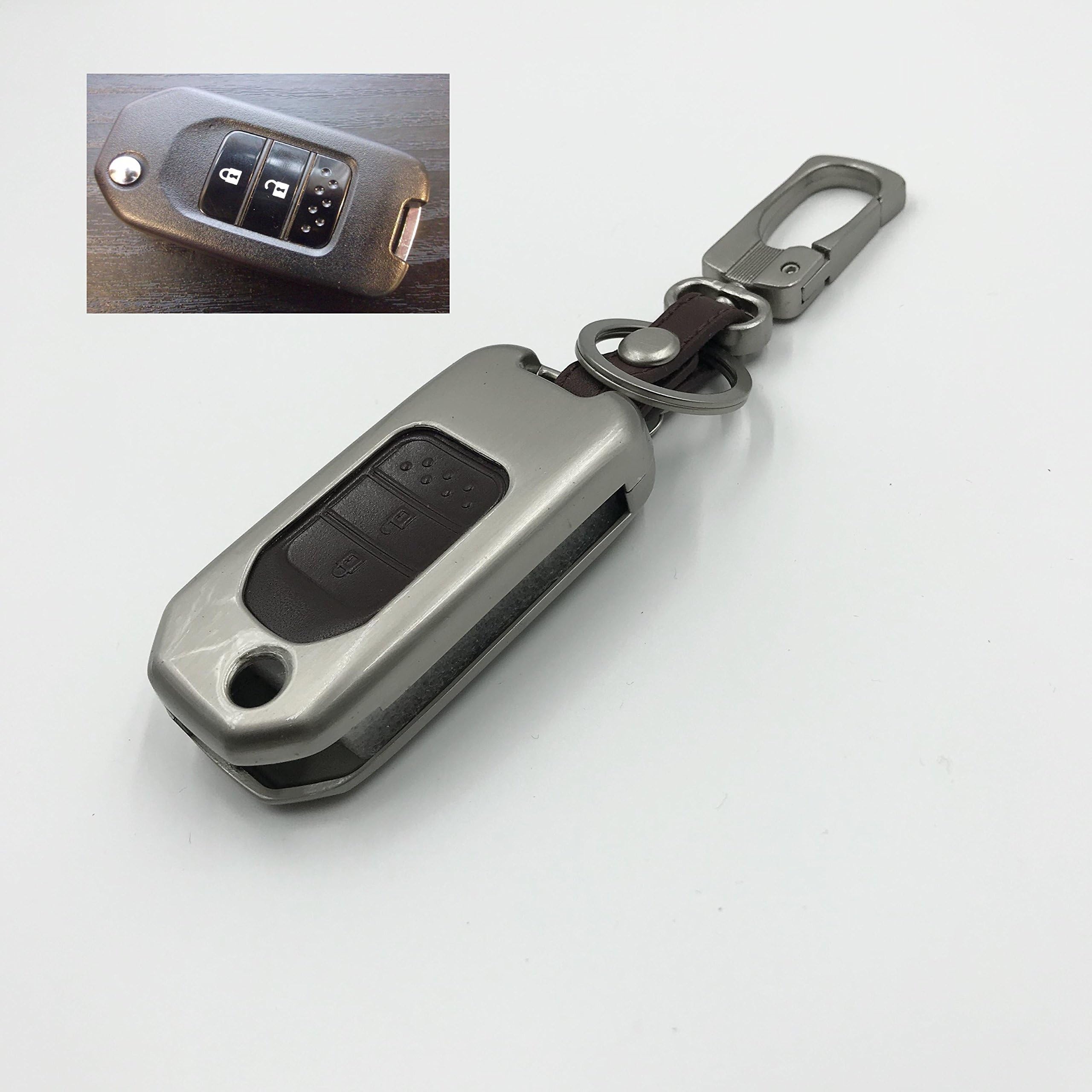 BizTech ® Keyfob Cover Case Compatible with Honda Smart Key, Zinc Alloy & Genuine Leather (Key Model C Brown)
