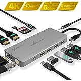 USB C Hub 13-in-1 with Triple Display 2X HDMI 4K, Type-C 100W Charging, 3xUSB 3.0, VGA, 3.5mm Audio, SD/MicroSD Card, 1000MB Ethernet - Multi-Port USB-C Adapter Docking Station MacBook, Dell, HP