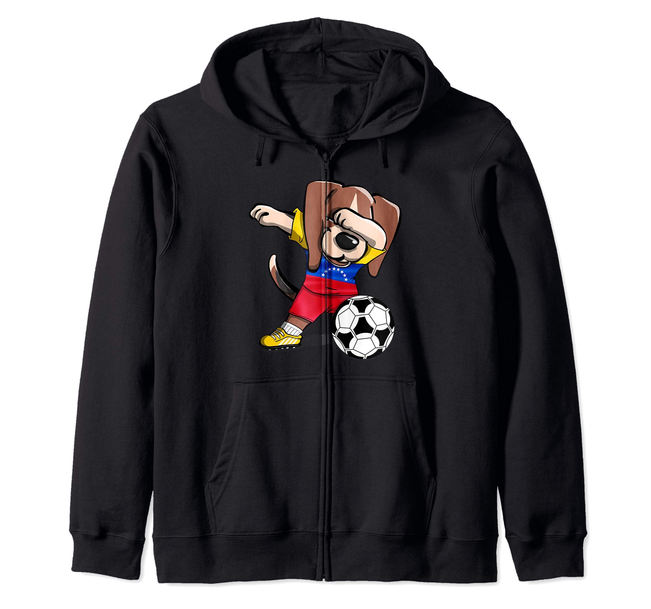 Dabbing Beagle Dog Venezuela Football Venezuelan Flag Soccer Zip Hoodie