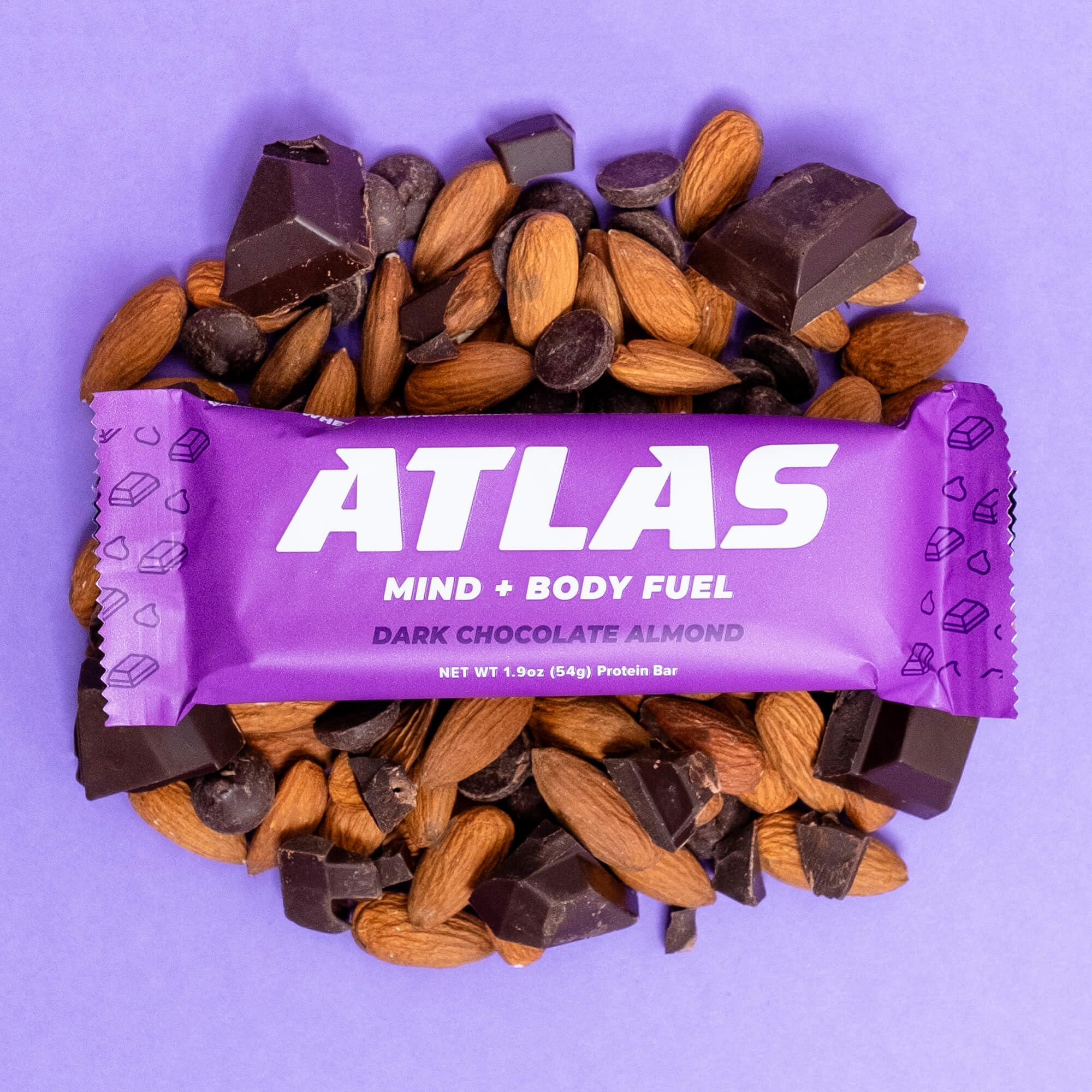 Atlas Protein Bar, 20g Protein, 1g Sugar, Clean Ingredients, Gluten Free (Dark Chocolate Almond, 12 Count (Pack of 2))