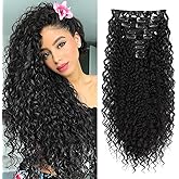 FLUFYMOOZ 9PCS Clip in Hair Extensions 22 Inch Curly Hair Extension Long Soft Synthetic Hairpieces for Women (Black)