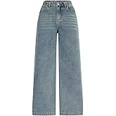 WDIRARA Girl's High Waist Zip Up Denim Pants Straight Leg Cargo Jeans with Pockets