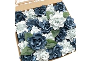 BMQDSM 25pcs Rose Babys Breath Artificial Flowers Realistic Fake Gardenia Flowers with Stem for DIY Wedding Bouquets Centerpieces Bridal Shower Party Home Decorations (Blue)