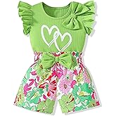 Vitalique 3-8 T Toddler Girls Clothing Set Ruffle Sleeve Bow Tie Top + Floral Shorts Set