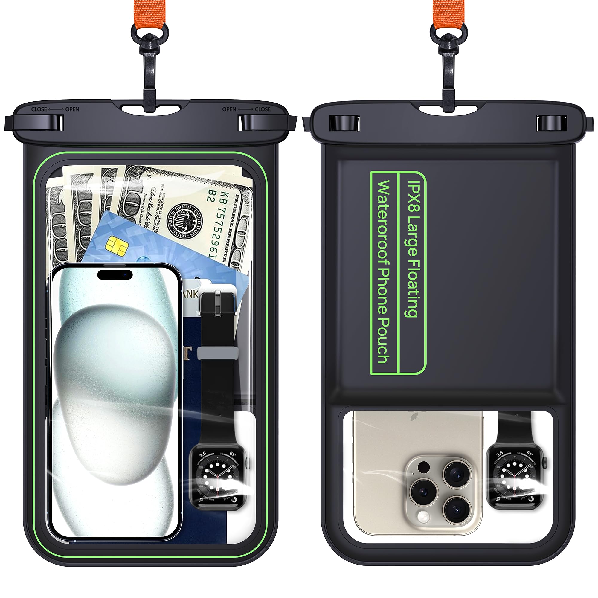 Lanhiem 10.5" Large Floating IP68 Waterproof Phone Pouch, Universal IPX8 Dry Bag 1 Pack with Lanyard for iPhone 17 16 15 Pro Max, Samsung Galaxy S25 Ultra S24 S23, S25 FE, Pixel 10 9 8 Pro XL, Black