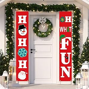 Dazonge Christmas Decorations Outdoor Indoor | Oh What Fun & HOHOHO Vertical Christmas Signs | Vintage Christmas Porch Door Banners | Farmhouse Winter Holiday Decor