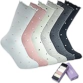 lykicool Ruffle Socks for Women Polka Dot Cute Crew Socks,Soft Thin Cotton-Casual Athletics,6 Pairs(Size 5-9)