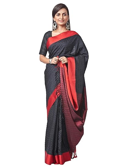 Handloom Seer Sucker Silk Saree - Black