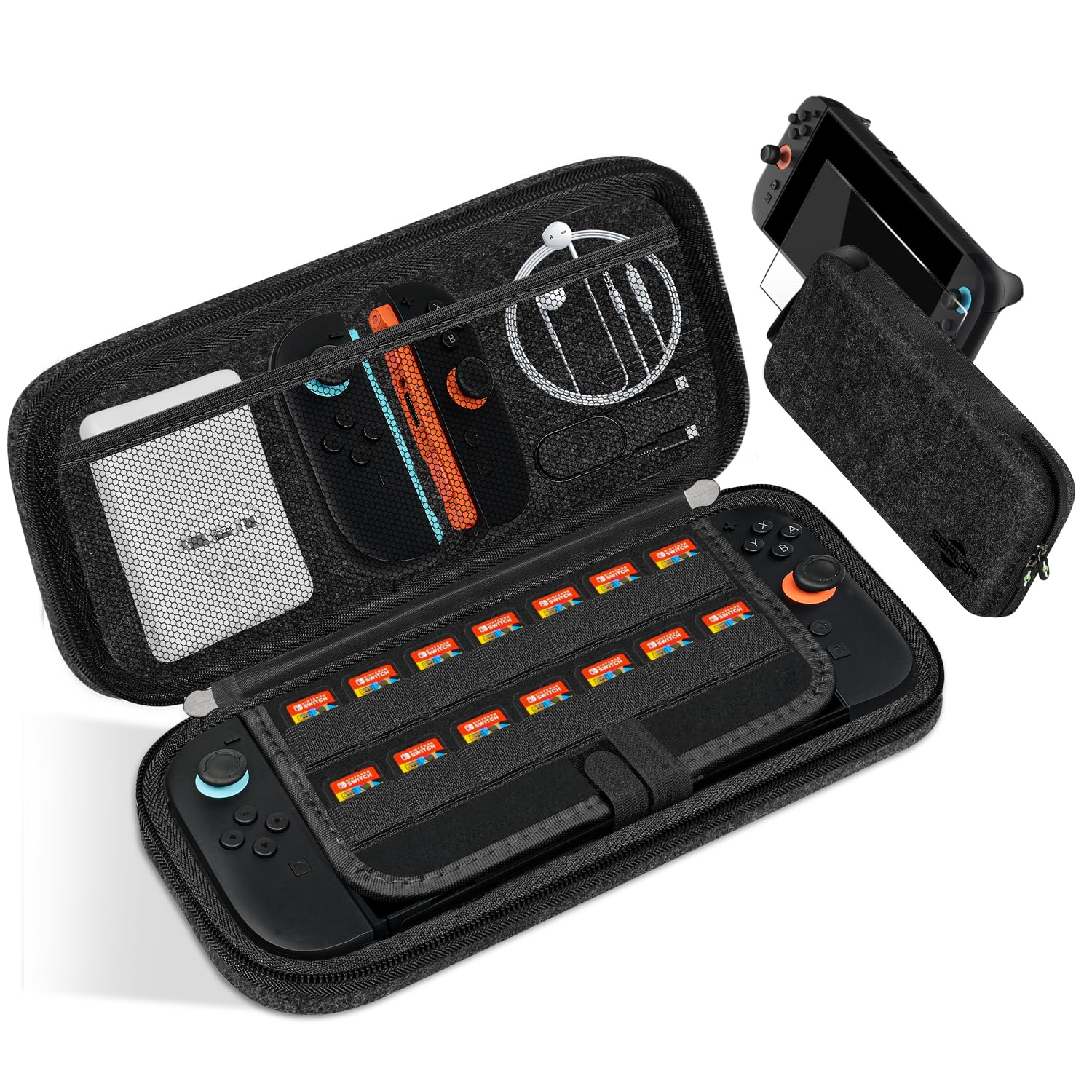 sarlar Carrying Case for Nintendo Switch 2, Premium Odorless Hard Felt with Screen Protector, Portable Protection Travel Bag with 14 Game Cartridges for Storage Console Accessories, Black