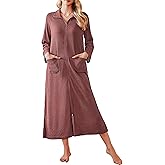 Ekouaer Waffle Robes for Women Long Zipper Bathrobes Lightweight House Coat Soft Sleepwear with Pockets Loungewear S-XXL