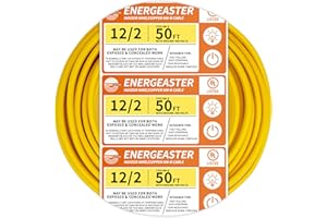 Energeaster Solid Indoor 12/2 W/G NMB Cable 50ft Coil，Electrical Wire 12 Gauge Wire 2 Conductors Non-Metallic with Ground Wire(Yellow)