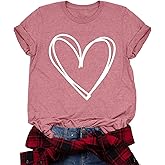 LAZYCHILD Valentines Shirts for Women: Cute Love Heart Shirt Valentine T Shirt Red Short Sleeve Casual Hearts Tops