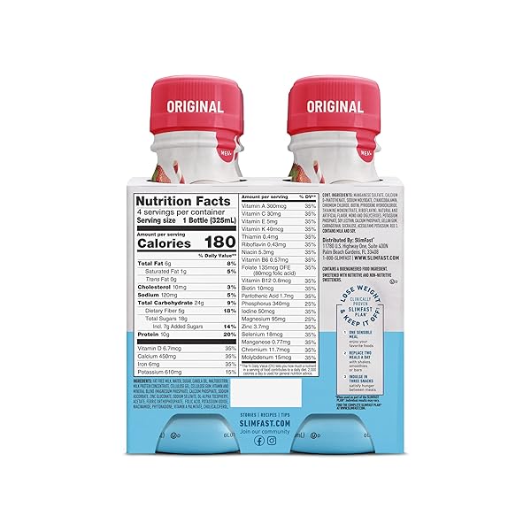 SLIMFAST MEAL REPLACEMENT SHAKE, ORIGINAL STRAWBERRIES & CREAM, 10G OF READY TO DRINK PROTEIN FOR WEIGHT LOSS, 11 FL. OZ BOTTTLE