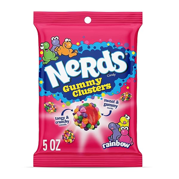 NERDS GUMMY CLUSTERS, CANDY, RAINBOW, CRUNCHY AND GUMMY, 5 OZ