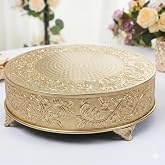 Efavormart 14" Gold Round Embossed Metal Cake Plateau Stand, Cake Riser for Holiday &amp; Birthday Party Decor