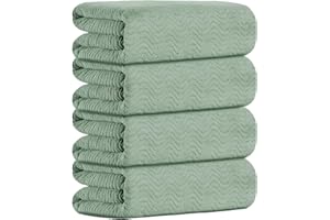 JUNSEY Green Bathroom Towels Set Of 4, 35x70 Inches Oversized Bath Towels Extra Large Microfiber Shower Towels Textured Ultra Soft Absorbent Quick Dry Towel Bath Sheets Towels For Adults Bathroom Hotel Spa