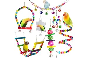 Bird Parakeet Cockatiel Toys, ESRISE Parrots Cage Hammock Swing Climbing Ladders Wooden Perch Chewing Toy for Budgerigar, Conures, Love Birds, Budgies