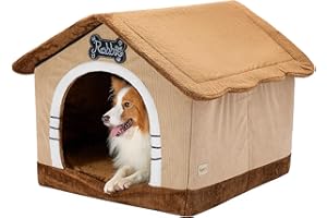 Jiupety Indoor Dog House with Frame, Large Dog Cave Bed, Insulated Cozy, Suitable for 25-60 lb, Large Plus (30"×26"×25"), Brown