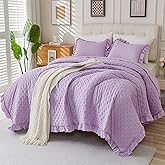 Cmfshape Lavender Queen Ruffle Comforter Set – Soft Lightweight Bedspread with Ruffle Edge, All-Season Breathable & Cozy Frilly Bedding for Bedroom & Guest Room, Durable & Scalloped Comforter