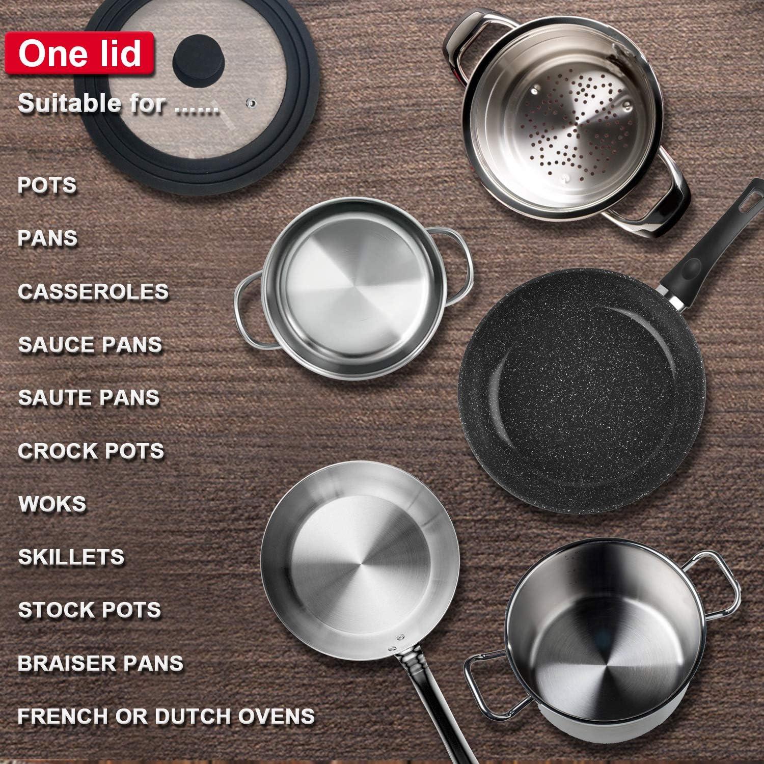 Universal Lid for Pots Pans and Skillets - Tempered Glass with Heat Resistant Silicone Rim and Fits 26cm, 28cm & 30cm Diameter Cookware - Image 3