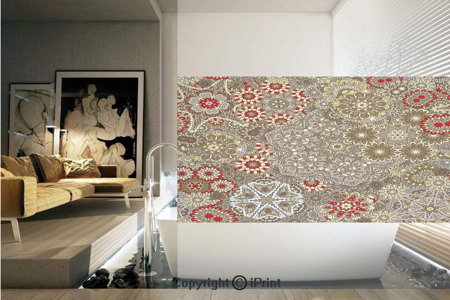 Decorative Privacy Window Film Vintage Paisley Forms With Batik