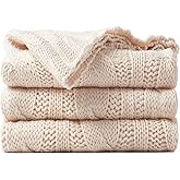 Battilo Cream Ivory Cable Knit Throw Blankets for Couch, Super Soft Warm Cozy Decorative Knitted Throw Blanket for Bed, Sofa, Chair 50"x60"