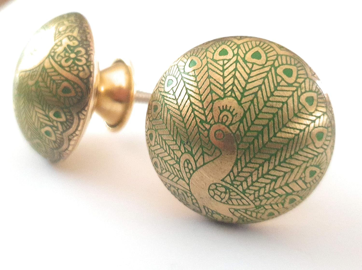 French Furniture Fittings Set of 6 Green Brass Peacock Knobs Kitchen Cabinet Pulls for Cupboard Doors Furniture - Image 3