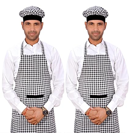 Switchon Checks Kitchen Cotton Apron For Home Hotel And Cafe Pack Of 2,Black & White,30Lx23W Inch,Cotton