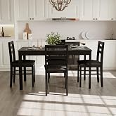 Orweiin 5-Piece Solid Wood Indoor Modern Rectangular Dining Table Set for 4,Table and 4 Chairs Set with Soft Cushions for Kitchen,Bar,Living Room,Breakfast Nook,Black