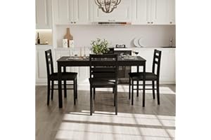 Orweiin 5-Piece Solid Wood Indoor Modern Rectangular Dining Table Set for 4,Table and 4 Chairs Set with Soft Cushions for Kitchen,Bar,Living Room,Breakfast Nook,Black