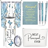 Domensi 6 Pcs Principal Appreciation Gift Set for Women Thank You Gift 20oz Rustic Butterfly Marble Sign Tumbler Makeup Bag Journal for School Principal Work Birthday Graduation Retirement(Blue)