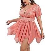 Avidlove Women's Plus Size Babydoll Floral Lace Lingerie Deep V Nighty Mesh Sleepwear