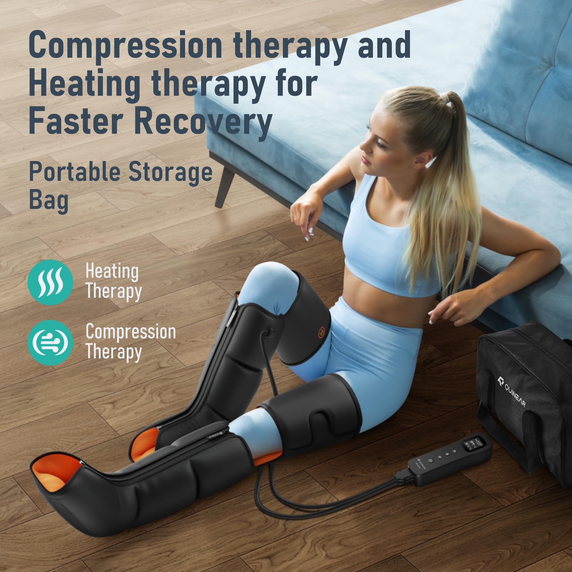 QUINEAR Leg Massager, 3-in-1 Foot Calf & Thigh Massager with Heat and Compression Therapy, Leg Massage Boots Gift for Swollen Legs, Edema, RLS Pain Relief, FSA-HSA Eligible