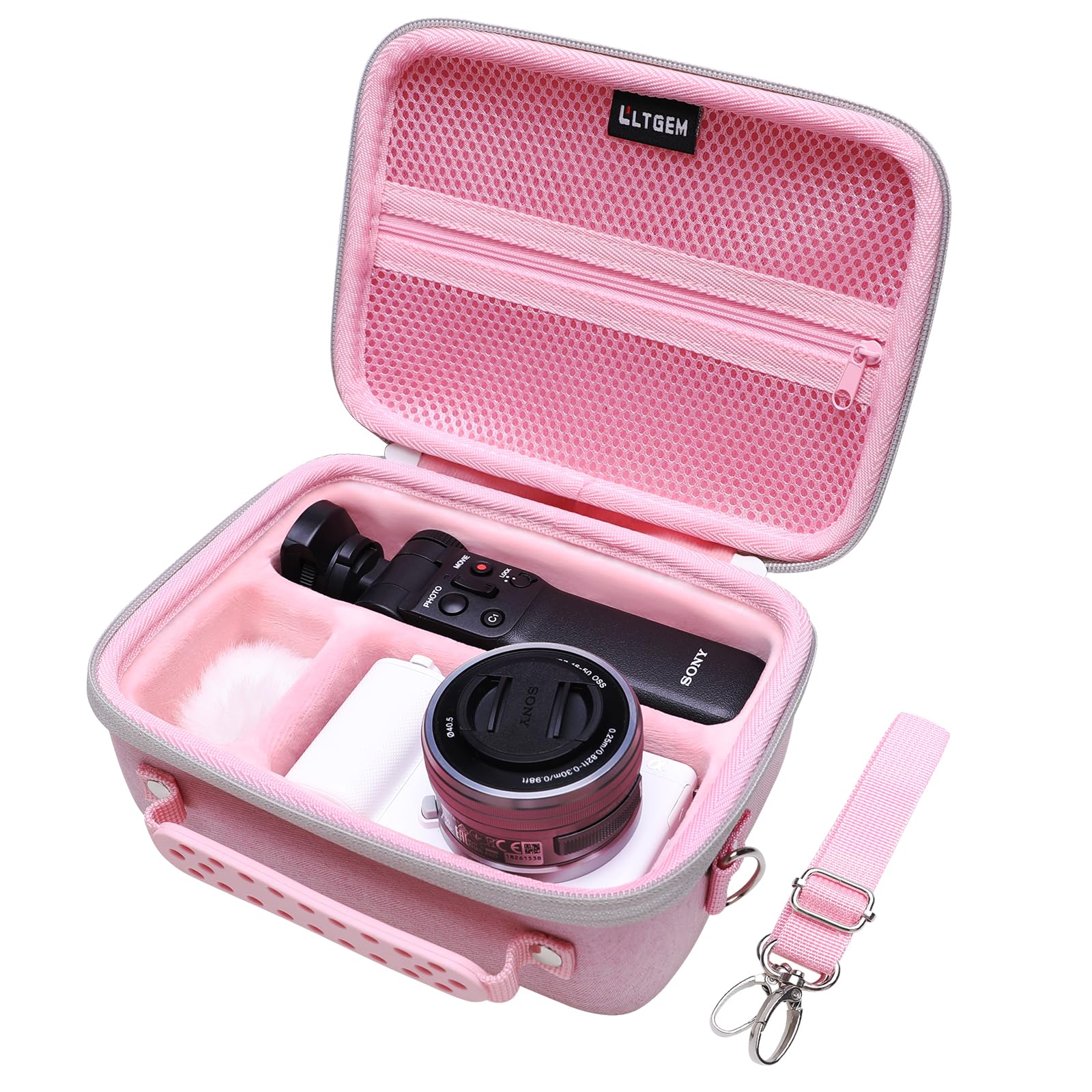 Camera Case Compatible with Sony Alpha ZV-E10 / ZV-1F / ZV-1 / ZV-1 II Vlog Camera with Shoulder Strap by LTGEM, Fits Vlogger Accessory Kit Tripod and Microphone, Pink