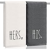 Tingjoo 2 Pcs His and Hers Hand Towels 100% Cotton Embroidered Bathroom Towel Wedding Gift for Valentine's Day Couple, Anniversary Bathroom Decor, 29 x 13 Inch