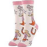 ooohyeah Women's Novelty Western Crew Socks, Funny Crazy Cowgirl Dress Socks Gift, Fit Women's Shoe Size 5-10