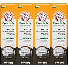 ARM &amp; HAMMER Essentials Fluoride-Free Toothpaste, Whitening + Activated Charcoal Toothpaste, 4 Pack of 4.3oz Tubes, Clean Min