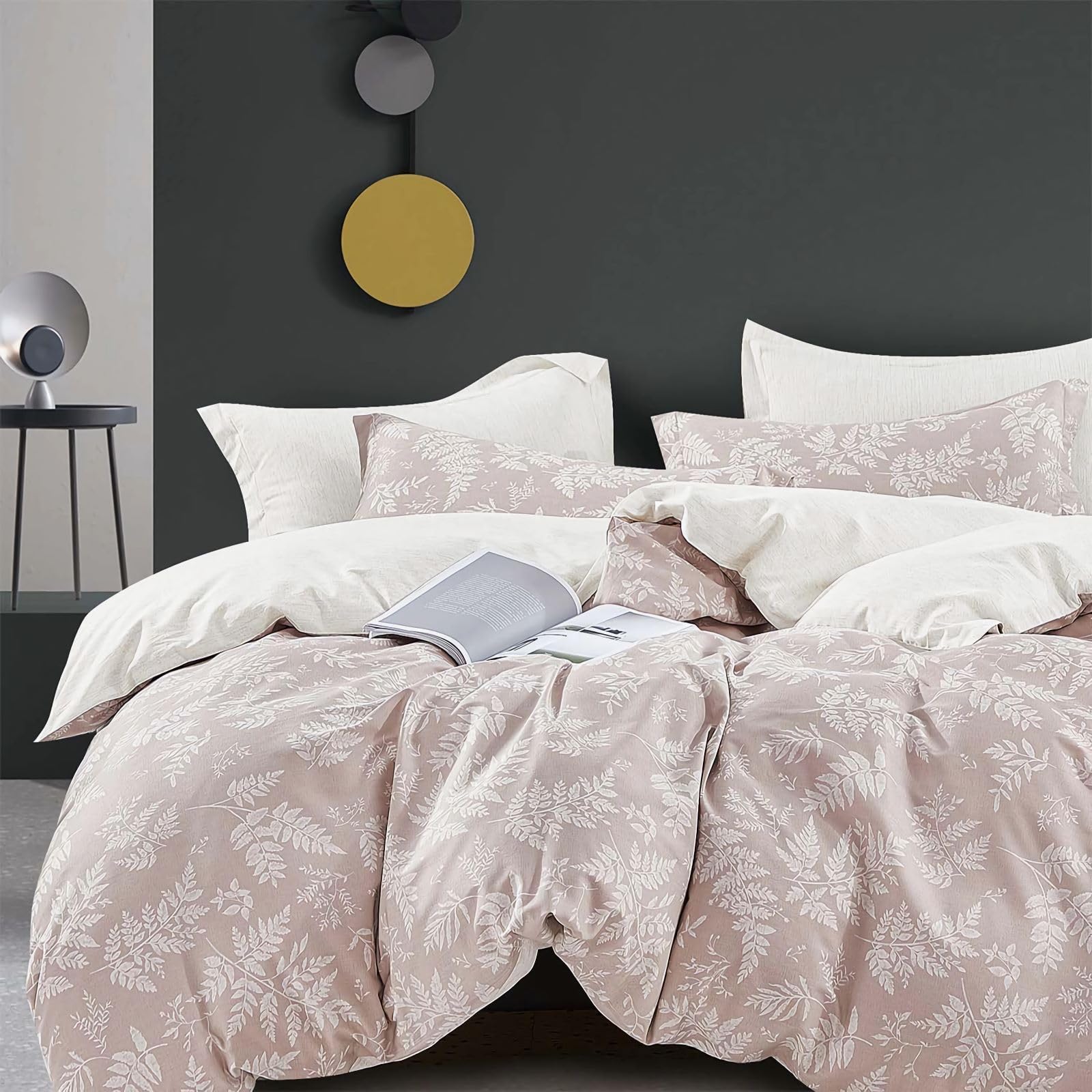 Photo 1 of OIKETI Natural Cotton Comforter King Size, Dusty Pink Floral Bedding Sets for All Seasons, 3 Pieces, 1 Soft Reversible Comforter and 2 Pillow Shams